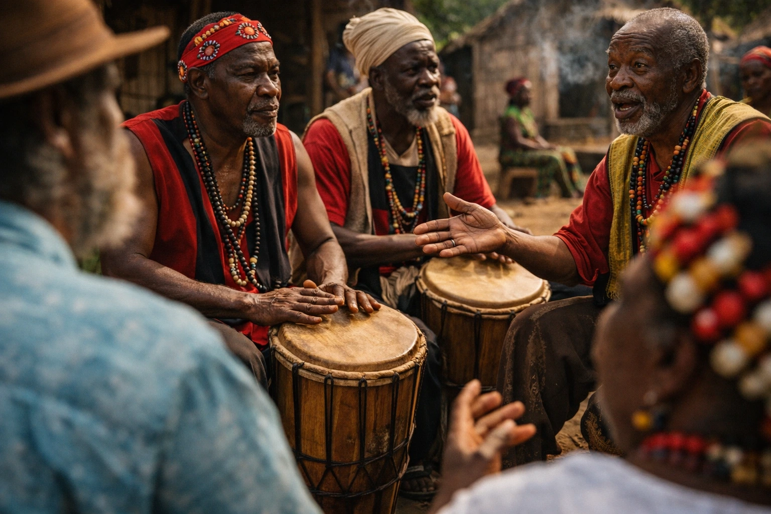 Maroon drumming and storytelling during cultural tour in Portland Jamaica