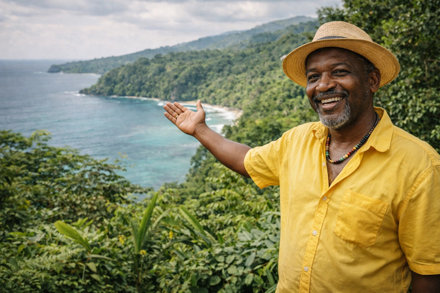Local tour guide welcoming visitors in Portland Jamaica cultural tour