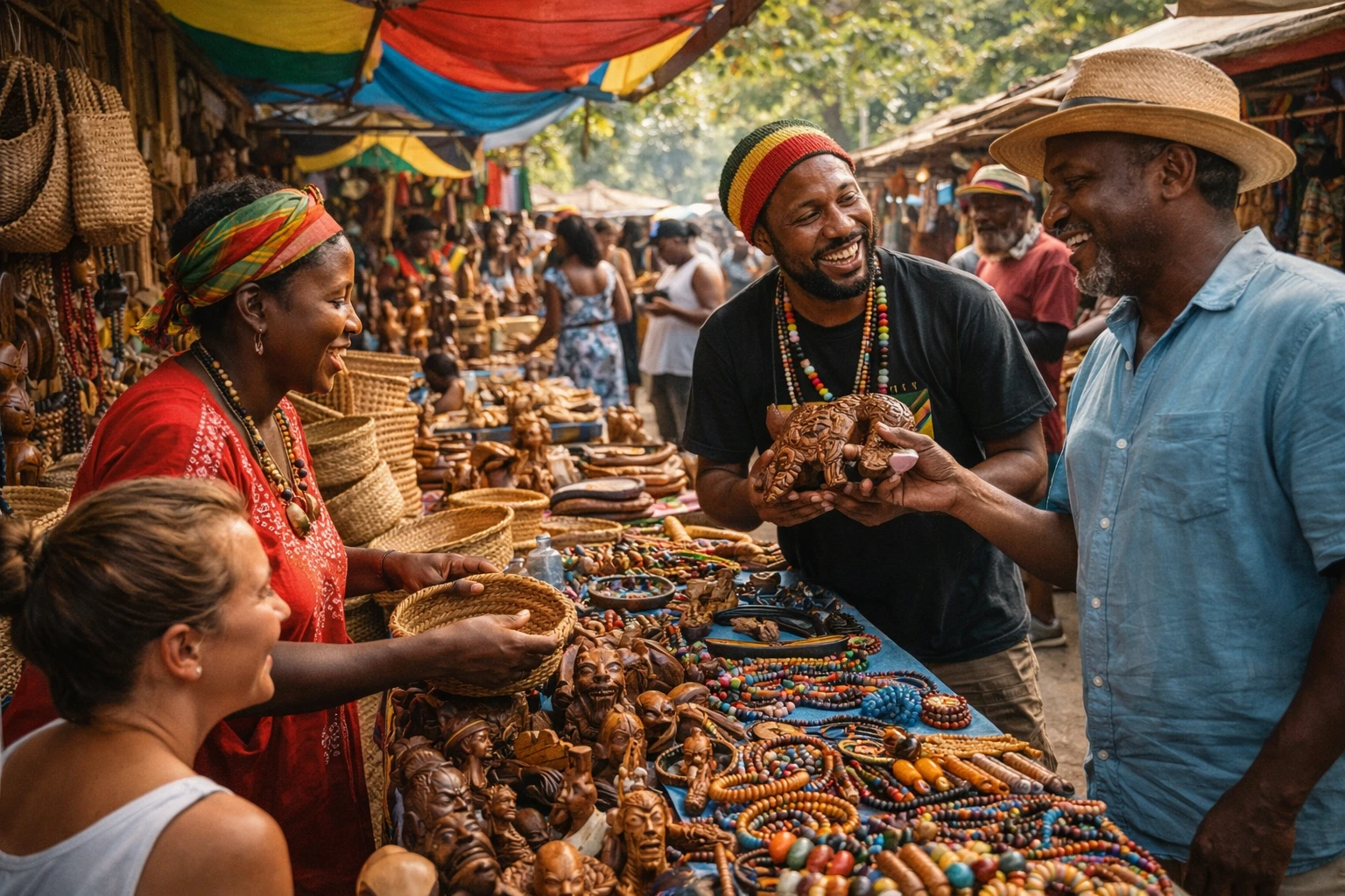 Artisan and craft market tour in Portland Jamaica featuring local handmade crafts