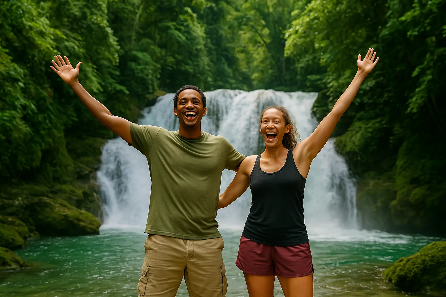 Portland Jamaica eco tours – travelers exploring Reach Falls waterfall