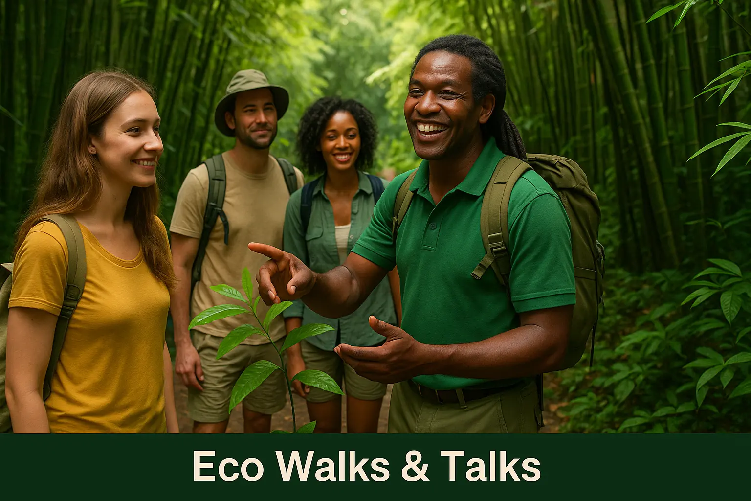 Eco walks Jamaica – local guide leading travelers through bamboo forest in Portland